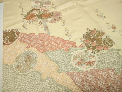 平和屋着物●訪問着　駒刺繍　絞り　雪輪花文　金銀彩　正絹　逸品　CABD9183gh