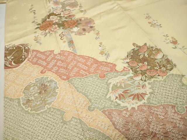 平和屋着物●訪問着　駒刺繍　絞り　雪輪花文　金銀彩　正絹　逸品　CABD9183gh