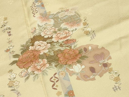平和屋着物●訪問着　駒刺繍　絞り　雪輪花文　金銀彩　正絹　逸品　CABD9183gh