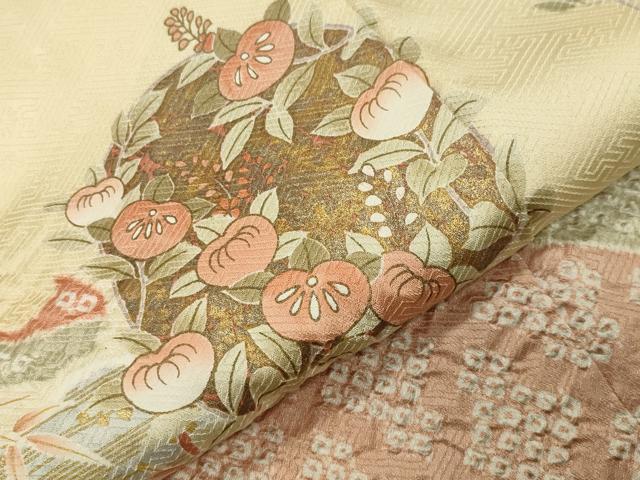 平和屋着物●訪問着　駒刺繍　絞り　雪輪花文　金銀彩　正絹　逸品　CABD9183gh