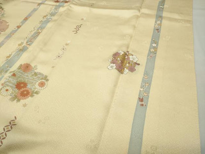 平和屋着物●訪問着　駒刺繍　絞り　雪輪花文　金銀彩　正絹　逸品　CABD9183gh
