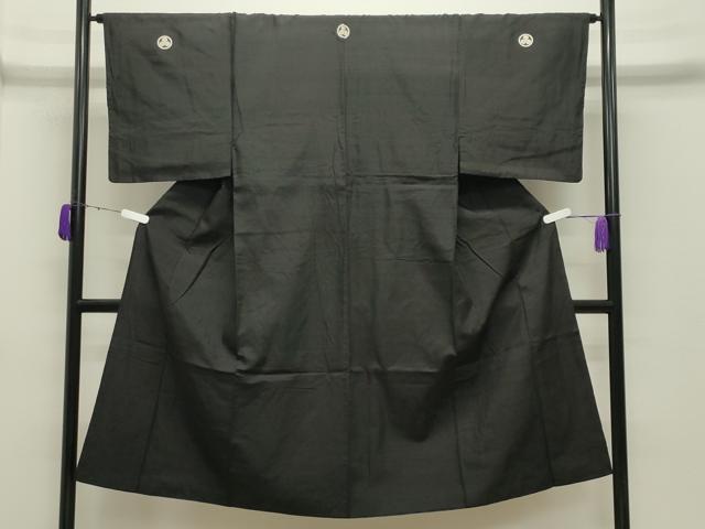 平和屋着物●男性　黒紋付　紬地　正絹　逸品　CABD9184gh