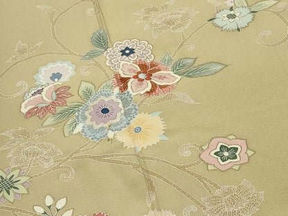 平和屋着物●創業460年・千總　訪問着　駒刺繍　更紗花唐草文　金彩　三越扱い　正絹　逸品　CABD9195gh