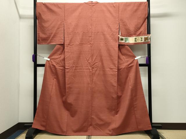 平和屋着物●本場結城玉紬　結織苑　草木染　色無地　省茶色　証紙付き　正絹　逸品　未使用　CABD9198gh
