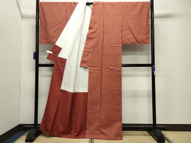 平和屋着物○本場結城玉紬 結織苑 草木染 色無地 省茶色