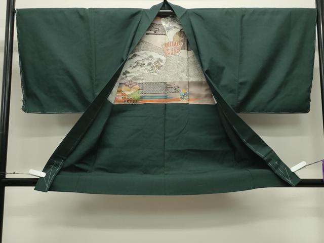 平和屋着物●男性　紬　アンサンブル　色無地　鉄色　正絹　逸品　CABD9203gh