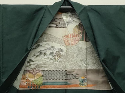 平和屋着物●男性　紬　アンサンブル　色無地　鉄色　正絹　逸品　CABD9203gh