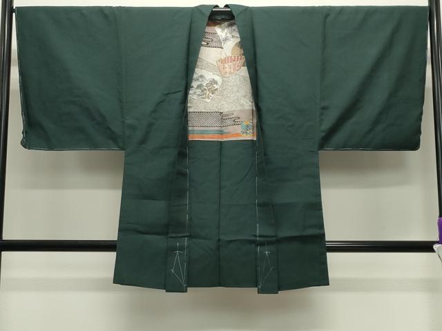 平和屋着物●男性　紬　アンサンブル　色無地　鉄色　正絹　逸品　CABD9203gh