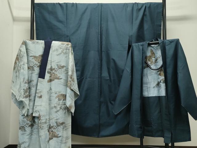 平和屋着物●男性　本場大島紬　アンサンブル・長襦袢セット　キングサイズ　100亀甲　総詰め　正絹　逸品　未使用　CABD9207gh