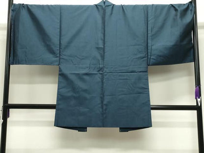 平和屋着物●男性　紬　アンサンブル　色無地　濃藍色　正絹　逸品　CABD9208gh