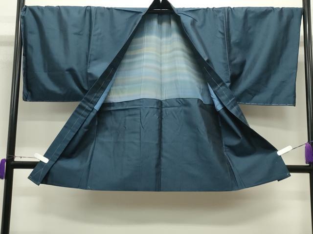 平和屋着物●男性　紬　アンサンブル　色無地　濃藍色　正絹　逸品　CABD9208gh