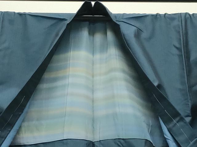 平和屋着物●男性　紬　アンサンブル　色無地　濃藍色　正絹　逸品　CABD9208gh