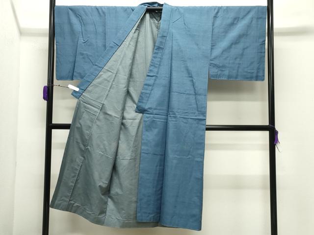 平和屋着物●男性　紬　アンサンブル　色無地　藍鼠色　正絹　逸品　CABD9209gh