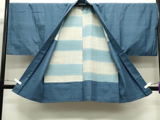 平和屋着物●男性　紬　アンサンブル　色無地　藍鼠色　正絹　逸品　CABD9209gh