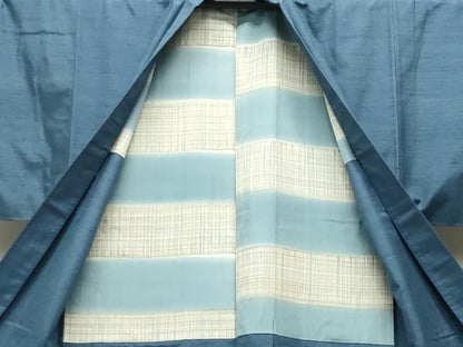 平和屋着物●男性　紬　アンサンブル　色無地　藍鼠色　正絹　逸品　CABD9209gh