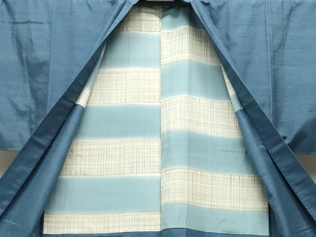 平和屋着物●男性　紬　アンサンブル　色無地　藍鼠色　正絹　逸品　CABD9209gh