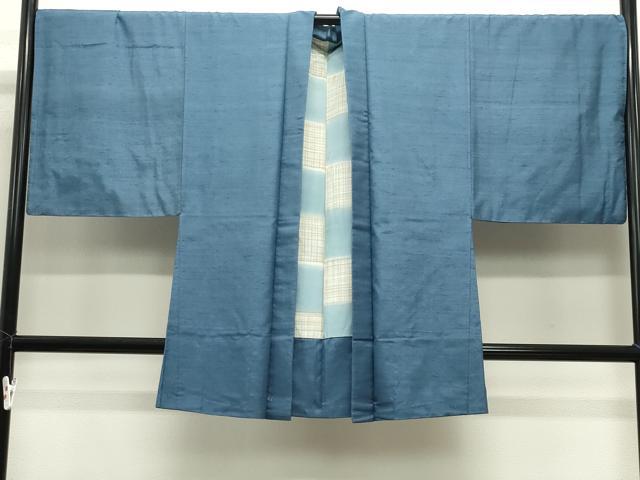平和屋着物●男性　紬　アンサンブル　色無地　藍鼠色　正絹　逸品　CABD9209gh
