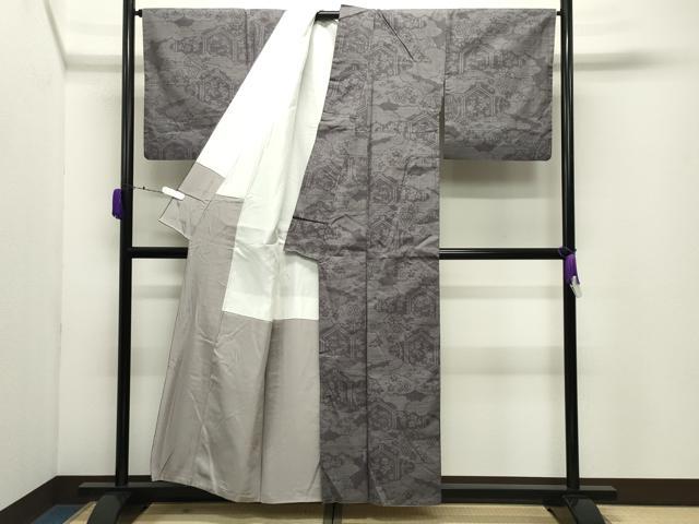 平和屋着物●結城紬　100亀甲　雲重ね亀甲花文　正絹　逸品　CABD9217gh