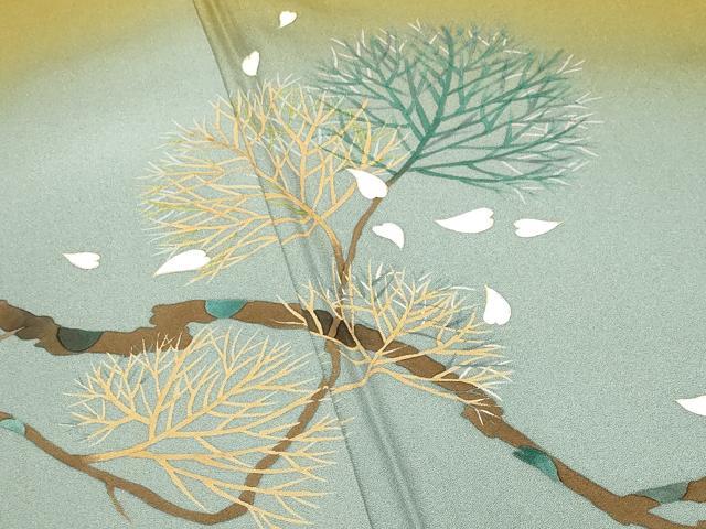 平和屋着物●友禅作家　城戸壇上　訪問着　手描き　枝松花文　暈し染め　金彩　正絹　逸品　CABD9220gh