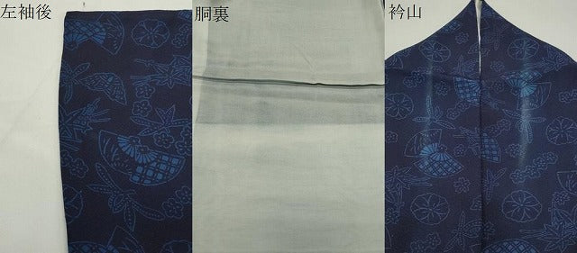 平和屋着物●藍造り国選定無形文化財　藍師・佐藤昭人　小紋　扇面草花文　正絹　逸品　CABD9223gh