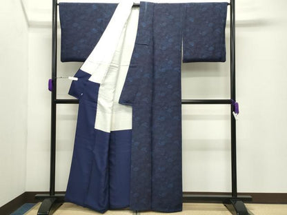 平和屋着物●藍造り国選定無形文化財　藍師・佐藤昭人　小紋　扇面草花文　正絹　逸品　CABD9223gh