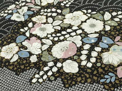 平和屋着物●訪問着　辻が花　黒地　金彩　洗える着物　CABD9225gh