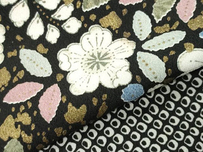 平和屋着物●訪問着　辻が花　黒地　金彩　洗える着物　CABD9225gh