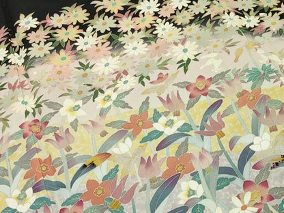 平和屋着物●本加賀友禅作家　百貫華峰　黒留袖　草花文　暈し染め　正絹　逸品　CABD9226gh