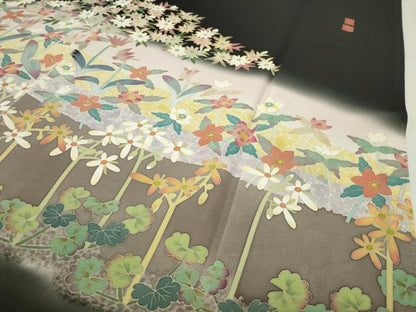 平和屋着物●本加賀友禅作家　百貫華峰　黒留袖　草花文　暈し染め　正絹　逸品　CABD9226gh