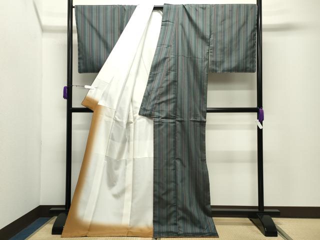 平和屋着物●本場縞大島紬　縞　ロング丈　正絹　逸品　未使用　CABD9228gh 平和屋着物○本場縞大島紬 縞 ロング丈 正絹 逸品 未使用 CABD9228gh