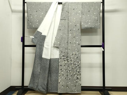 平和屋着物●訪問着　群鶴文　たたき染め　金銀彩　正絹　逸品　CABD9229gh