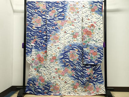 平和屋着物●豪華振袖　型染め　立波花文　暈し染め　正絹　逸品　CABD9230gh