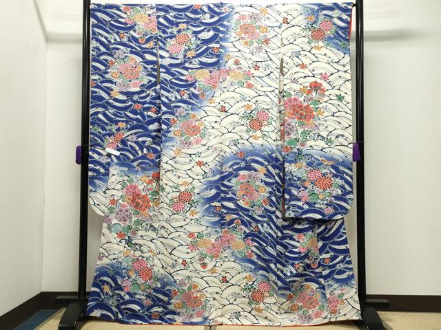 平和屋着物●豪華振袖　型染め　立波花文　暈し染め　正絹　逸品　CABD9230gh
