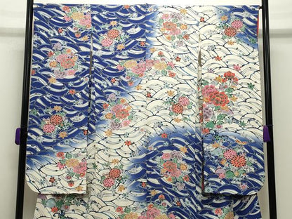 平和屋着物●豪華振袖　型染め　立波花文　暈し染め　正絹　逸品　CABD9230gh