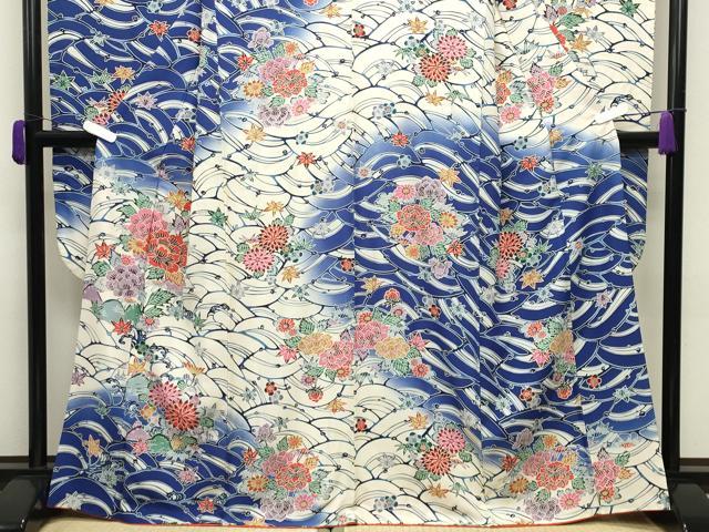 平和屋着物●豪華振袖　型染め　立波花文　暈し染め　正絹　逸品　CABD9230gh