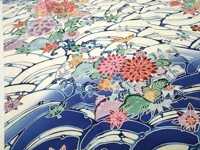 平和屋着物●豪華振袖　型染め　立波花文　暈し染め　正絹　逸品　CABD9230gh