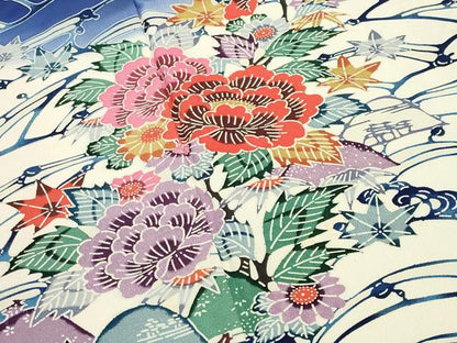 平和屋着物●豪華振袖　型染め　立波花文　暈し染め　正絹　逸品　CABD9230gh