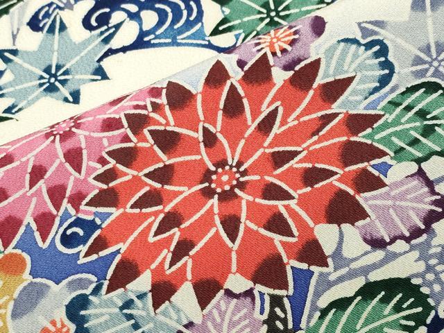 平和屋着物●豪華振袖　型染め　立波花文　暈し染め　正絹　逸品　CABD9230gh