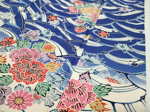 平和屋着物●豪華振袖　型染め　立波花文　暈し染め　正絹　逸品　CABD9230gh