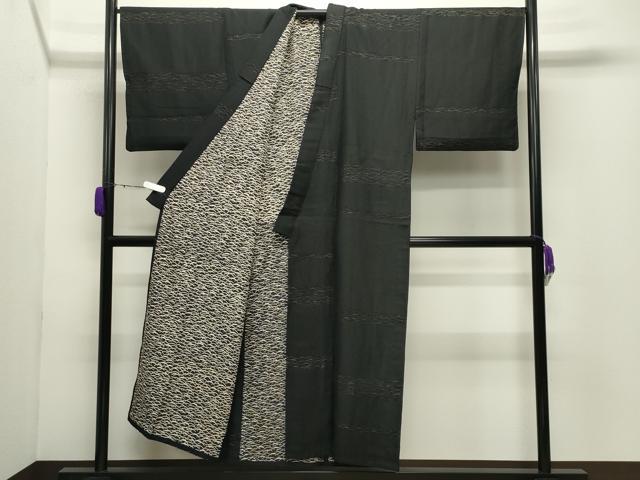 平和屋着物●男性　小紋　紗　雪芝文　黒地　正絹　逸品　CABD9232gh