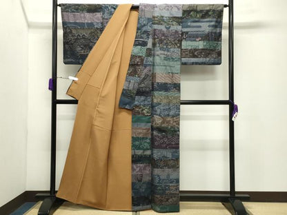 平和屋着物●本場小千谷紬　百柄　繋ぎ絣　手織り　100亀甲　正絹　逸品　CABD9233gh
