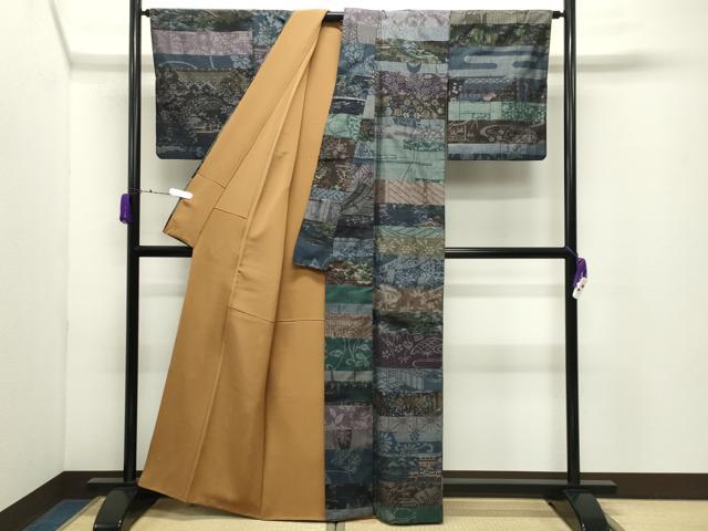 平和屋着物●本場小千谷紬　百柄　繋ぎ絣　手織り　100亀甲　正絹　逸品　CABD9233gh