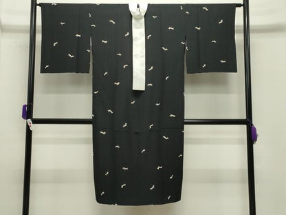 平和屋着物●長襦袢　無双仕立て　ミニチュアダックスフンド　黒地　正絹　逸品　CABD9235gh