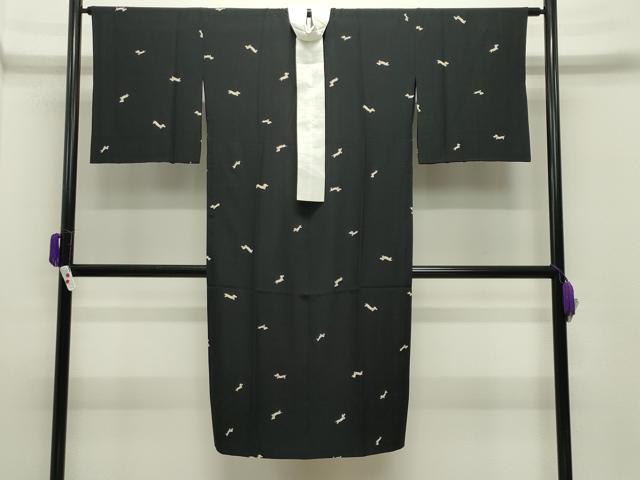 平和屋着物●長襦袢　無双仕立て　ミニチュアダックスフンド　黒地　正絹　逸品　CABD9235gh