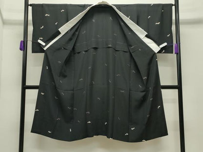 平和屋着物●長襦袢　無双仕立て　ミニチュアダックスフンド　黒地　正絹　逸品　CABD9235gh