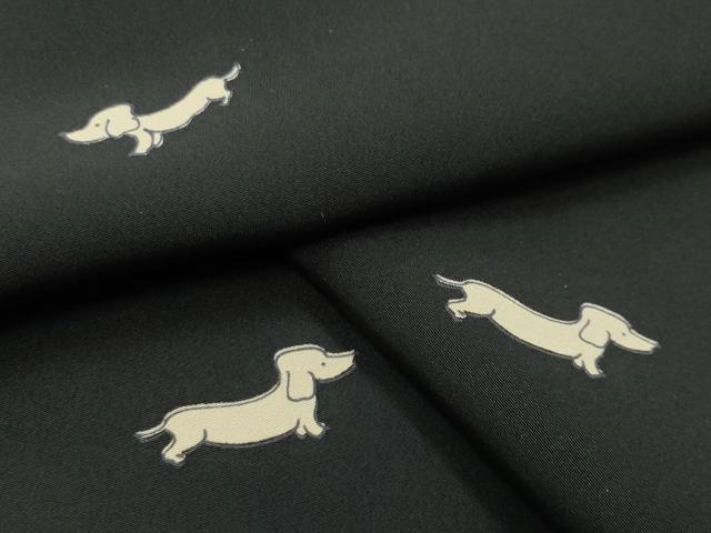 平和屋着物●長襦袢　無双仕立て　ミニチュアダックスフンド　黒地　正絹　逸品　CABD9235gh