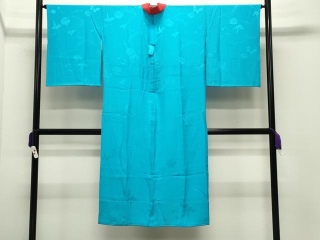 平和屋着物●長襦袢　無双仕立て　折り鶴毬花蝶地紋　浅葱色　正絹　逸品　CABD9237gh