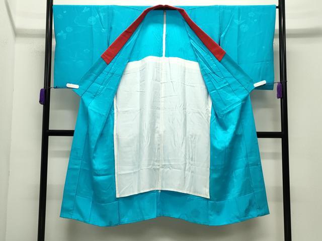 平和屋着物●長襦袢　無双仕立て　折り鶴毬花蝶地紋　浅葱色　正絹　逸品　CABD9237gh