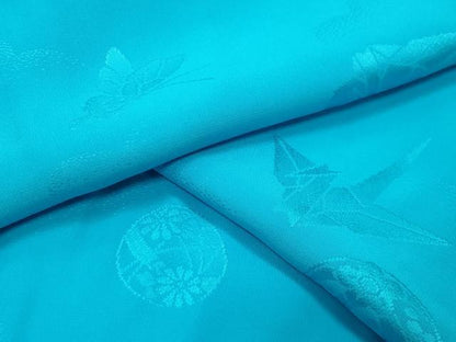 平和屋着物●長襦袢　無双仕立て　折り鶴毬花蝶地紋　浅葱色　正絹　逸品　CABD9237gh