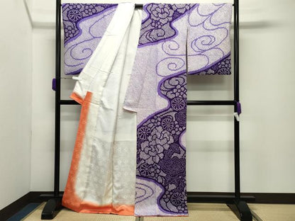 平和屋着物●訪問着　総絞り　流水花文　正絹　逸品　CABD9241gh